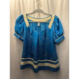 Diane Von Furstenberg Silk Blouse Puffed Short Sleeve Womens Size 4